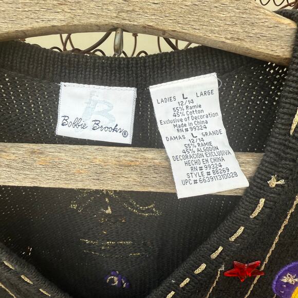 Vintage 90s Bobbie Brooks Christmas Ornaments Stars Sweater Vest Black LARGE - Picture 3 of 7